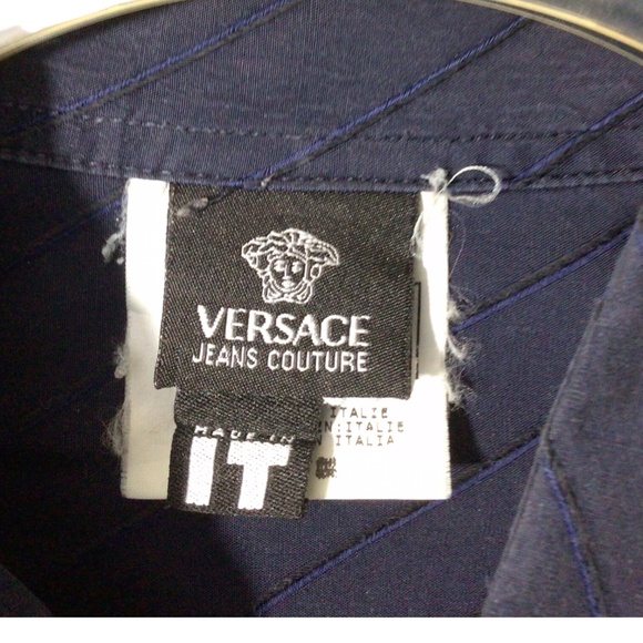 Vtg Versace Jeans Couture Ittierre Spa Striped Button Down Shirt Size XL 16.5 - Picture 6 of 8